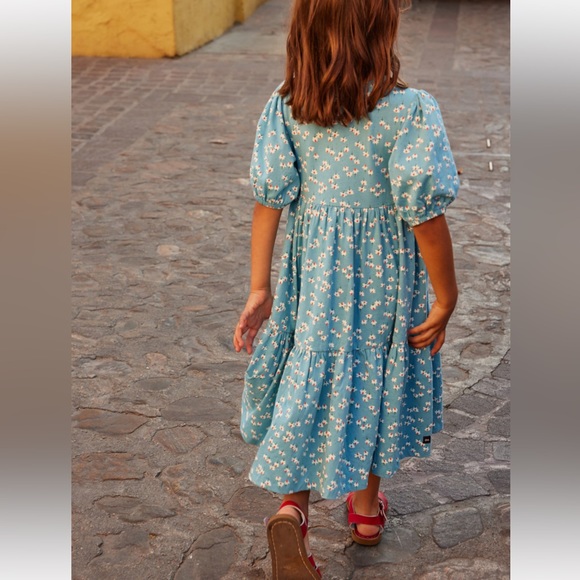 Tea Collection - Flowy Tiered Midi Dress - Mexican Hat Floral in Blue - Picture 9 of 12